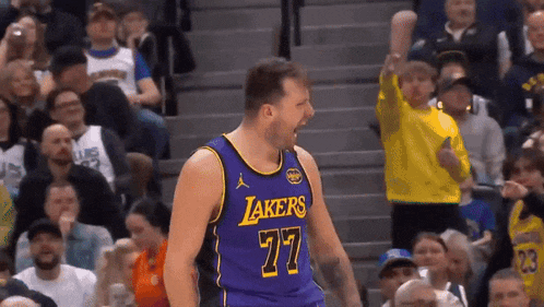 Luka Doncic Celebrates in Lakers Jersey