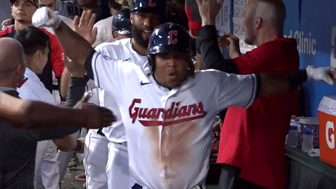 Jose Ramirez Celebrates with Cleveland Guardians
