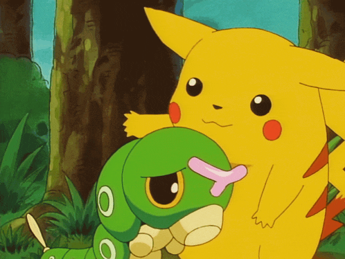 Pikachu Comforts Caterpie