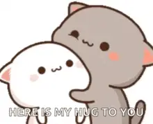 Cute Cartoon Cats Hugging - Here Is My Hug