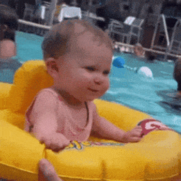 Happy Baby in Yellow Pool Float
