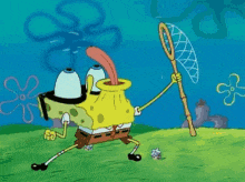 Spongebob Jellyfishing with Tongue Out