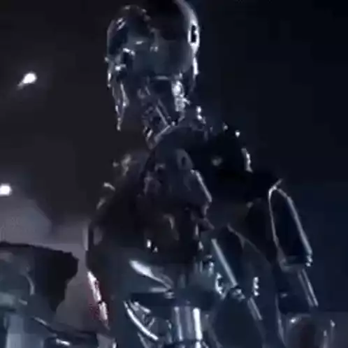 Terminator Robot with Glowing Red Eyes