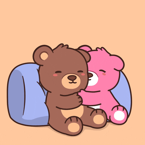 Cute Teddy Bears Cuddling with Hearts