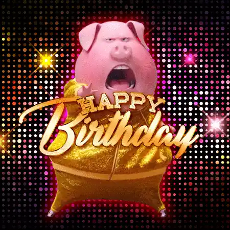Happy Birthday Pig in Gold Outfit