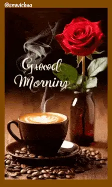 Good Morning Coffee with Red Rose – free memes GIF download | meme platform