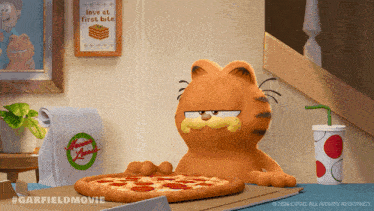 Garfield Devours a Whole Pizza
