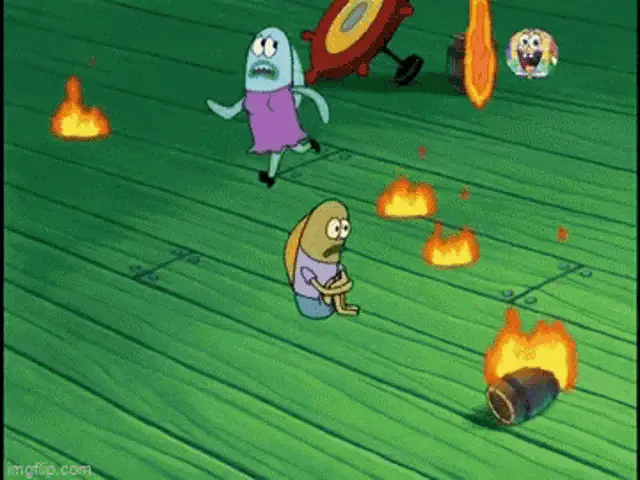 Spongebob Characters Panic Amidst Fire