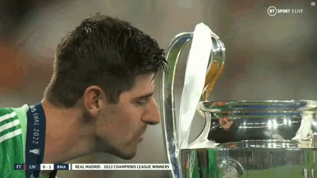 Thibaut Courtois Kisses Champions League Trophy