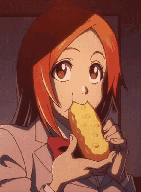 Orihime Inoue Eating Bread in Bleach Anime