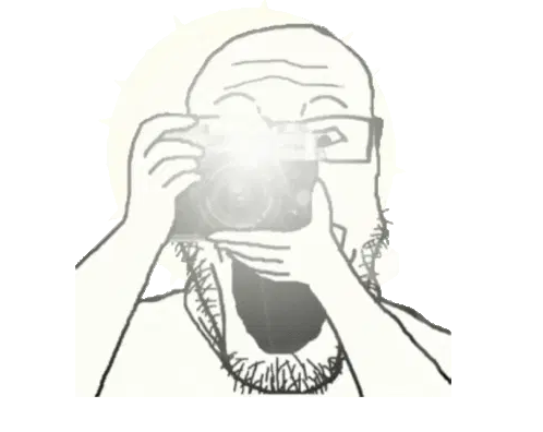 Soyjak Wojak Meme Man Taking Photo with Fujifilm Camera