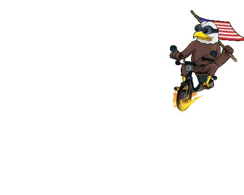 Abe Bald Eagle on Fiery Motorcycle with Flag