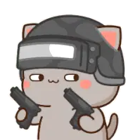 Game Time Cat Sticker: Helmet & Dual Pistols