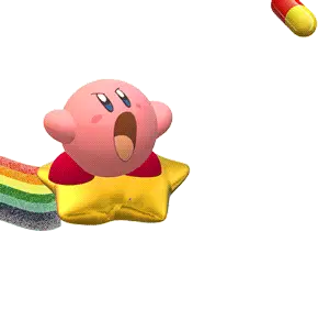 Kirby on Star with Rainbow & Pills