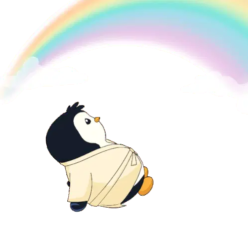 Pudgy Penguin with Rainbow on a Nice Day