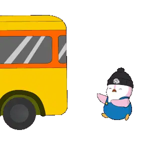 Pudgy Penguin Running Late for Bus