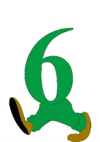 Green Number 6 Walking Cartoon Sticker
