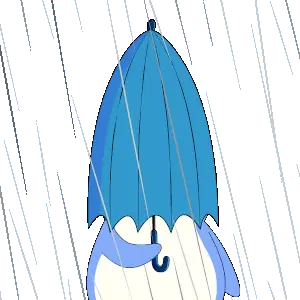 Cute Penguin with Blue Umbrella in Rain