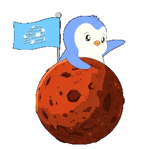 Cute Penguin on Mars with Igloo Flag Sticker