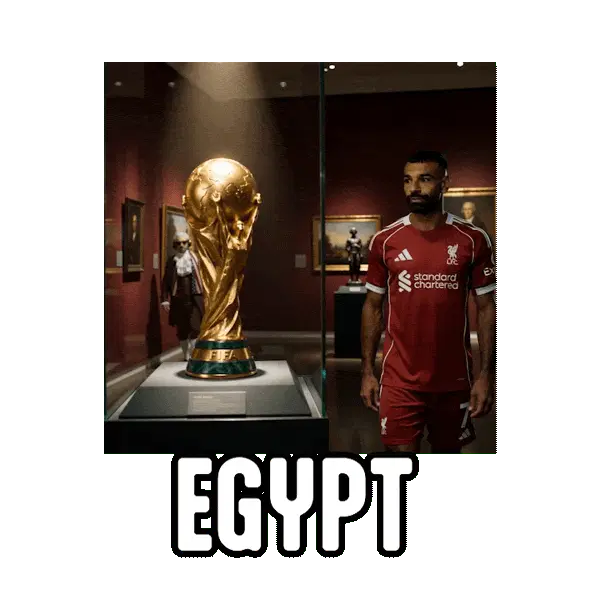 Salah - Egyptian soccer player looking at the World Cup Trophy