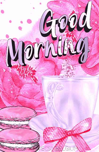 Good Morning Pink Flowers & Macarons Vec50