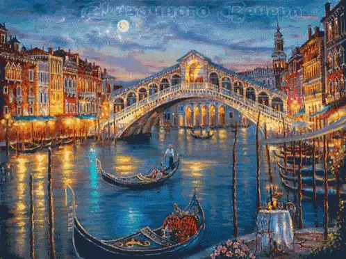 Venice Night Painting: Rialto Bridge & Gondolas