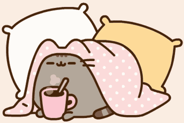 Pusheen Cozy with Hot Chocolate