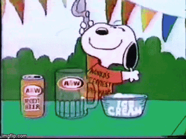 Snoopy Makes an A&W Root Beer Float