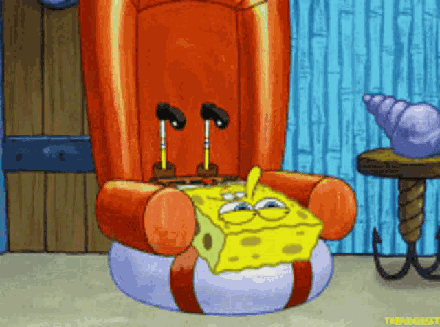 Spongebob Bored and Sliding Down Chair