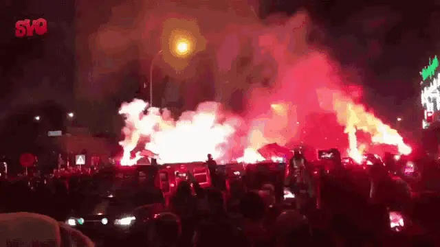 Biris Sevilla Fans Celebrate with Flares