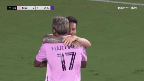 Lionel Messi Hugs Martinez After Inter Miami Goal