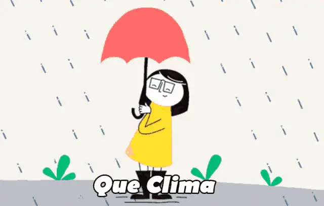 Que Clima: Cartoon Girl in Rain with Umbrella