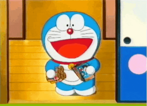 Doraemon with Snacks and a Book