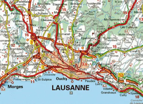 Lausanne, Suisse: Carte Routière