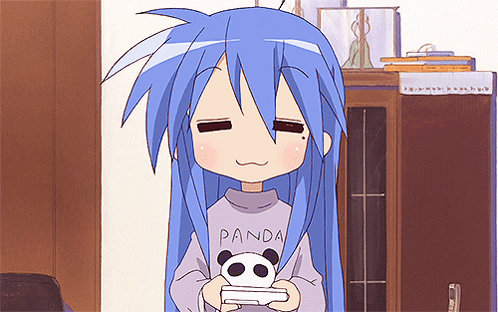 Konata Izumi from the anime Lucky Star playing video games