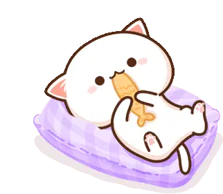 Peachcat Cat Happily Eats Fish Snack on Pillow