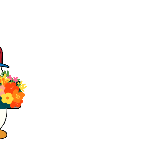 Happy Penguin Gifting Love Flowers