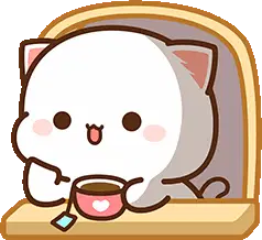 Peach Goma Cat Drinking Tea Sticker
