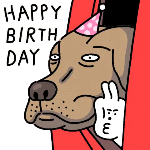 Grumpy Dog Happy Birthday Party Sticker