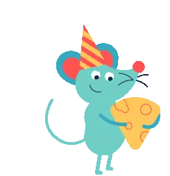 Happy Mouse with Cheese, Party Hat & Heart