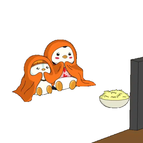 Cozy Pudgy Penguins Watching TV with Popcorn