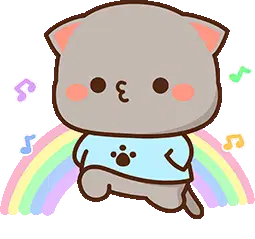Peach Goma Cat Kissing Rainbow Sticker