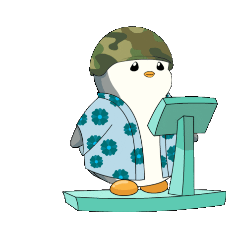 Exhausted Penguin on Treadmill - Diet Struggle