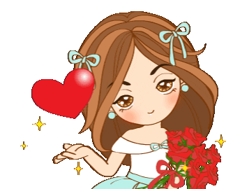 Cute Girl Blowing Kiss with Flowers and Sparkles