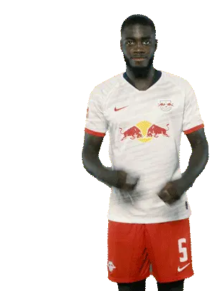 Dayot Upamecano: Auswechseln Geste im RB Leipzig Trikot