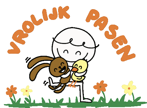Vrolijk Pasen Minka met Paashaas en Kuiken Sticker