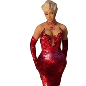 Cardi B Posing in Glamorous Red Gown