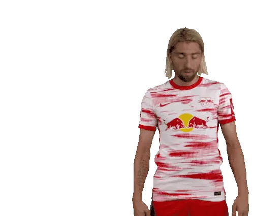 Kevin Kampl Points to RB Leipzig Team Logo