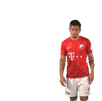 Soccer Player Red Jersey Hand Gesture