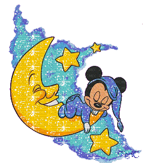 Baby Mickey Mouse Sleeping on Moon with Glitters